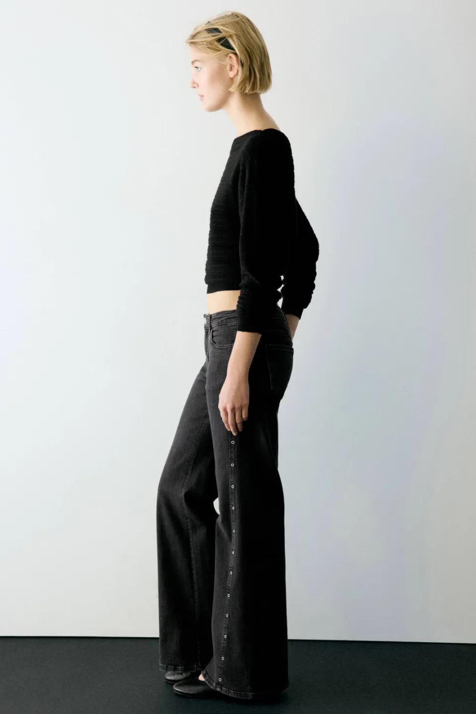 Mango TEEN wide leg jeans met studs - donkergrijs, foto 4