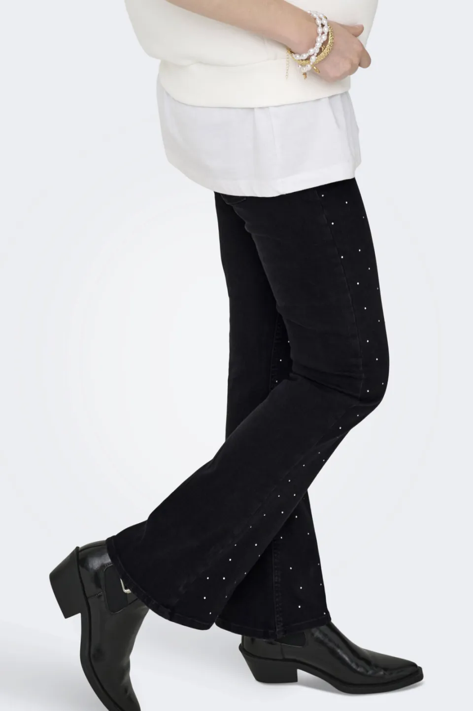 Only MATERNITY high waist zwangerschaps flared jeans black denim met glitter, foto 5