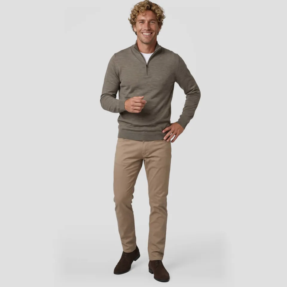 Profuomo wollen regular fit gebreide gemêleerde trui - bruin, foto 3
