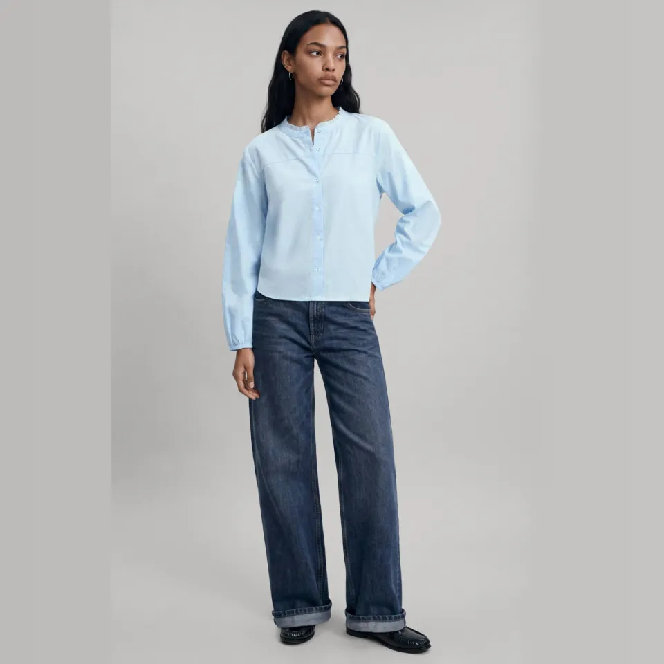 Mango Teen blouse met ruches lichtblauw