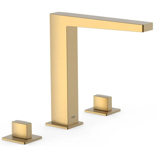 Tres Slim Exclusive 3-gats wastafelmengkraan met 2 knoppen mat goud