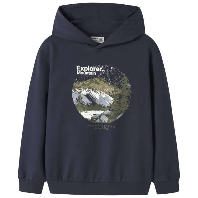 NAME IT KIDS rechtvallende hoodie met print - donkerblauw Donkerblauw EM