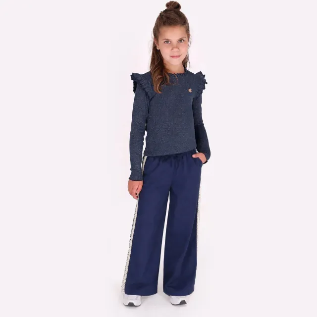 B.Nosy aansluitende longsleeve met ruches donkerblauw