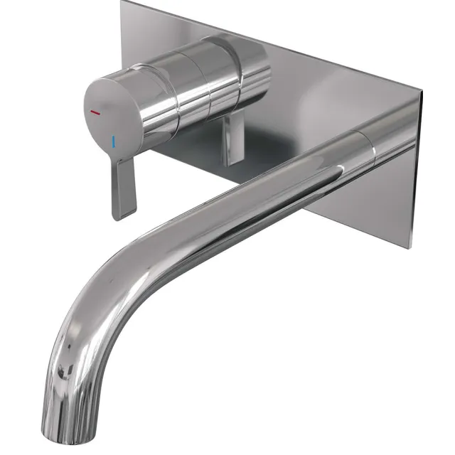 Brauer Inbouw Wastafelmengkraan Brauer Chrome Edition Coldstart Gebogen Uitloop Halfronde Hendel Links Chroom Met Afdekplaat