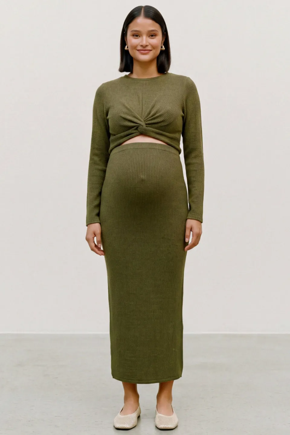 Mamalicious aansluitende cropped gebreide zwangerschapstop groen