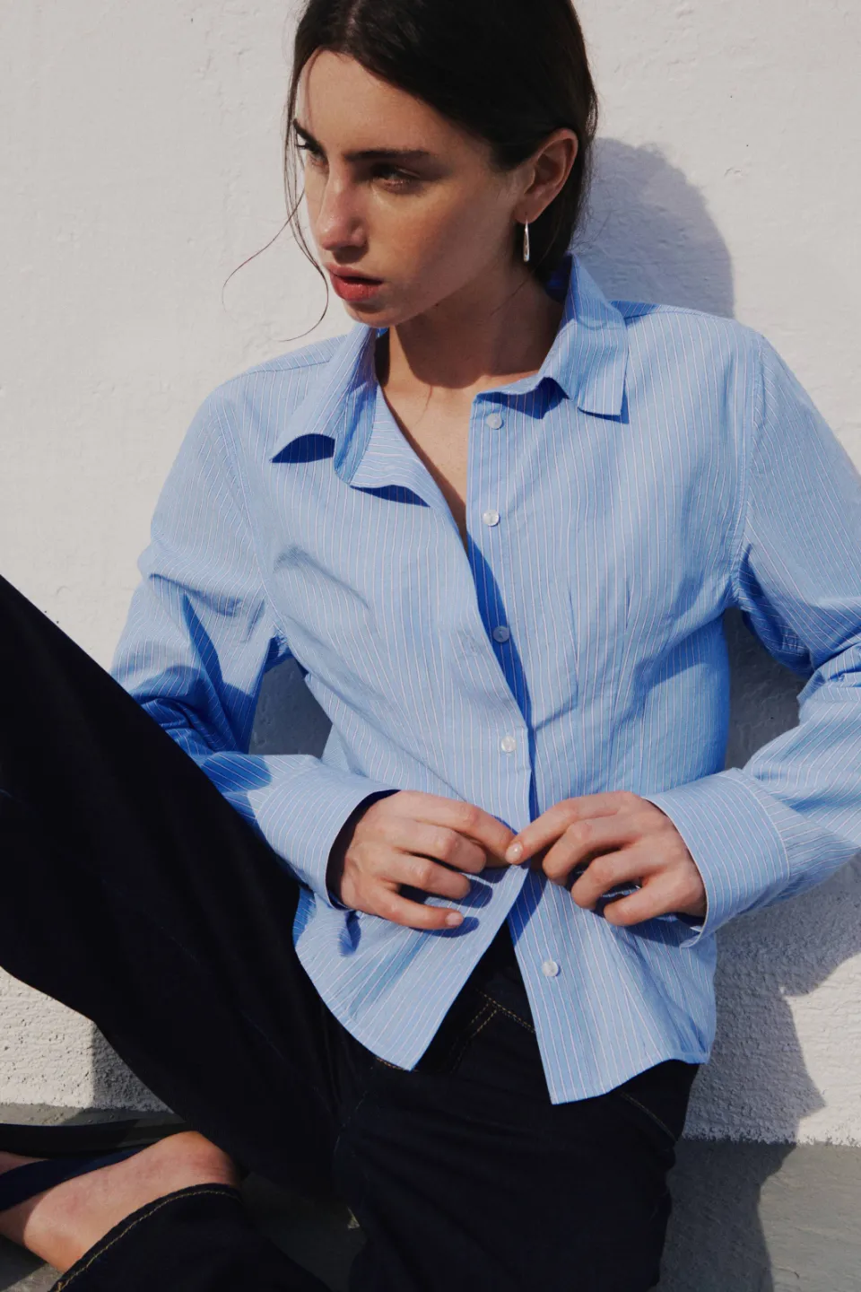 Mango Teen gestreepte blouse lichtblauw Lichtblauw/wit