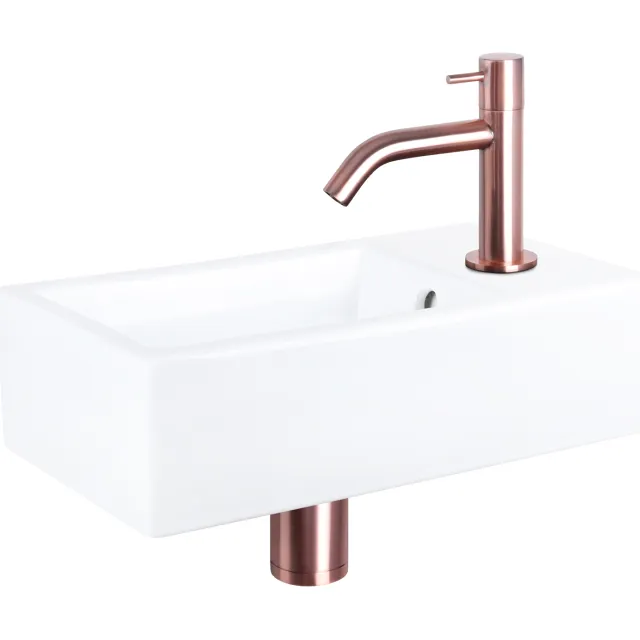Differnz Fonteinset Differnz Force Keramiek 40x22x11.5 cm Wit Met Gebogen Kraan Rood Koper