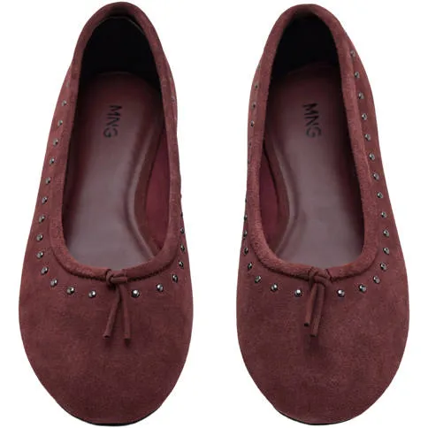 Mango TEEN suède ballerina's met studs - donkerrood, foto 3