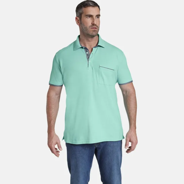 Jan Vanderstorm loose fit polo Plus Size MELKER met contrastbies turquoise