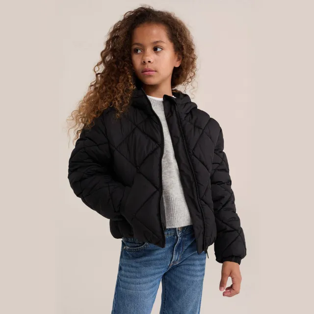 WE Fashion quilted gewatteerde jas zwart