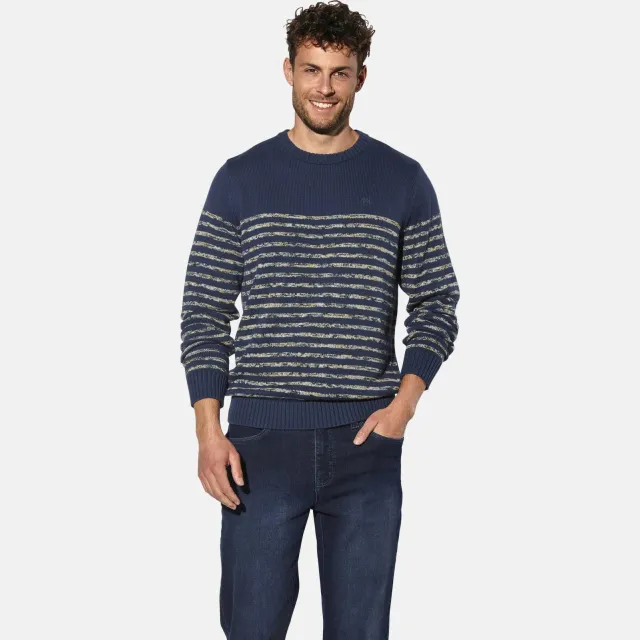 Babista katoenen regular fit gestreepte trui Plus Size - donkerblauw