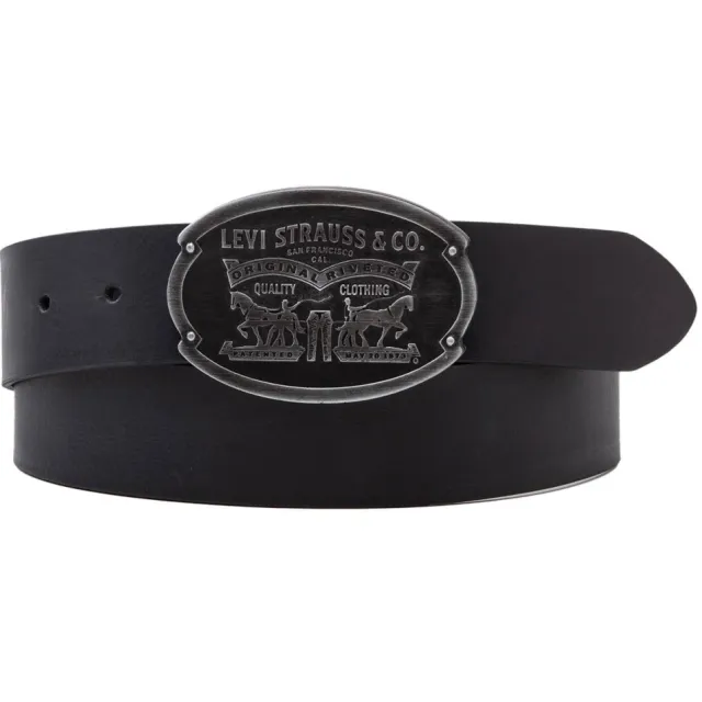 Levi's leren riem Billy Plaque zwart
