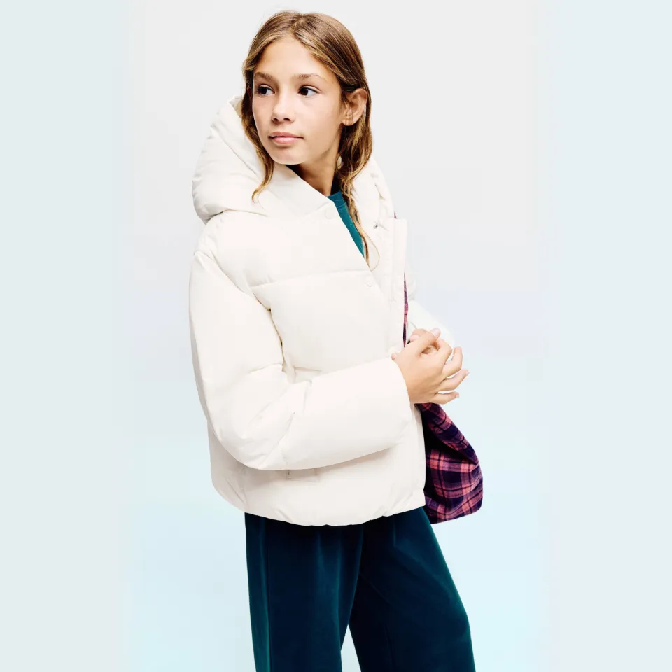 Mango Kids gewatteerde winterjas ecru
