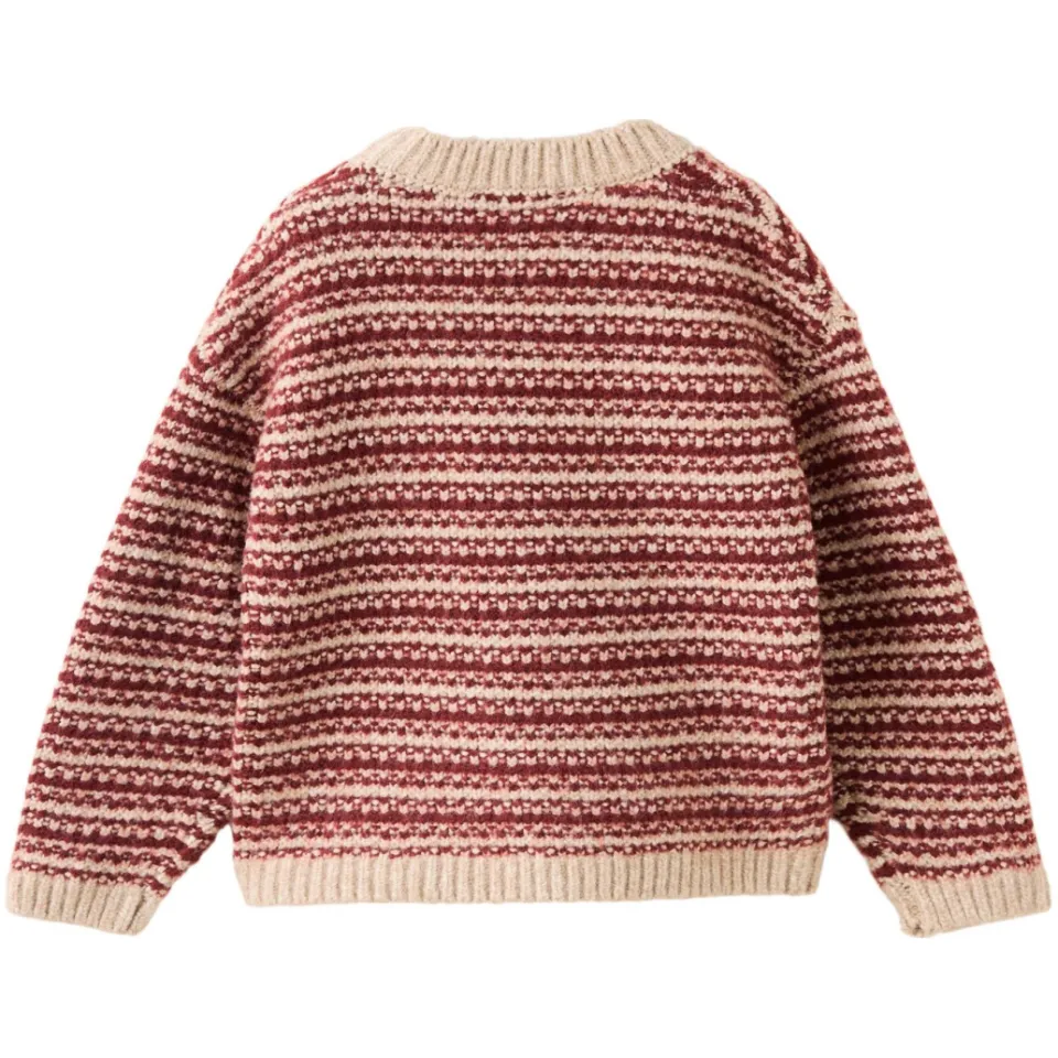 Mango Kids gebreide gestreepte trui met wol - donkerrood, foto 3