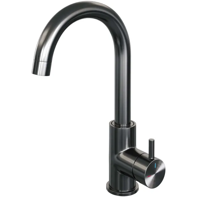 Wastafelmengkraan Brauer Gunmetal Edition Coldstart Opbouw Hoog Gebogen Korte Ronde Hendel Geborsteld Gunmetal PVD
