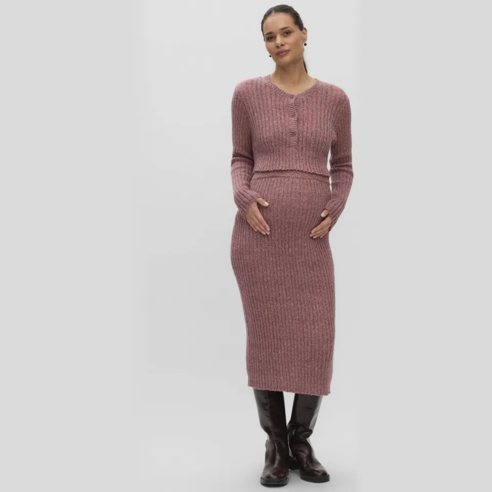 Mamalicious gebreide midi zwangerschapsrok oudroze