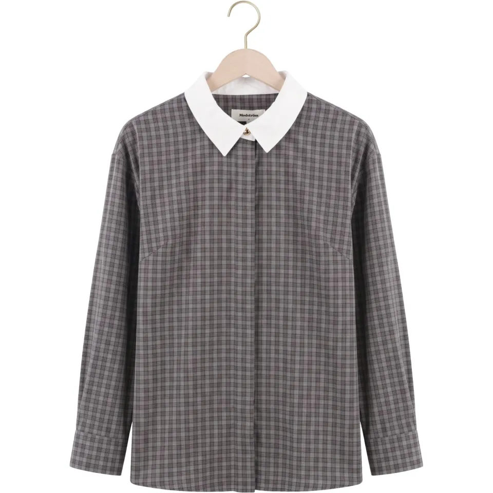 Modström getailleerde geruite blouse grijs, foto 4