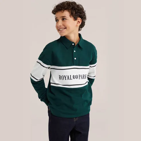 WE Fashion polo longsleeve groen/wit, foto 2