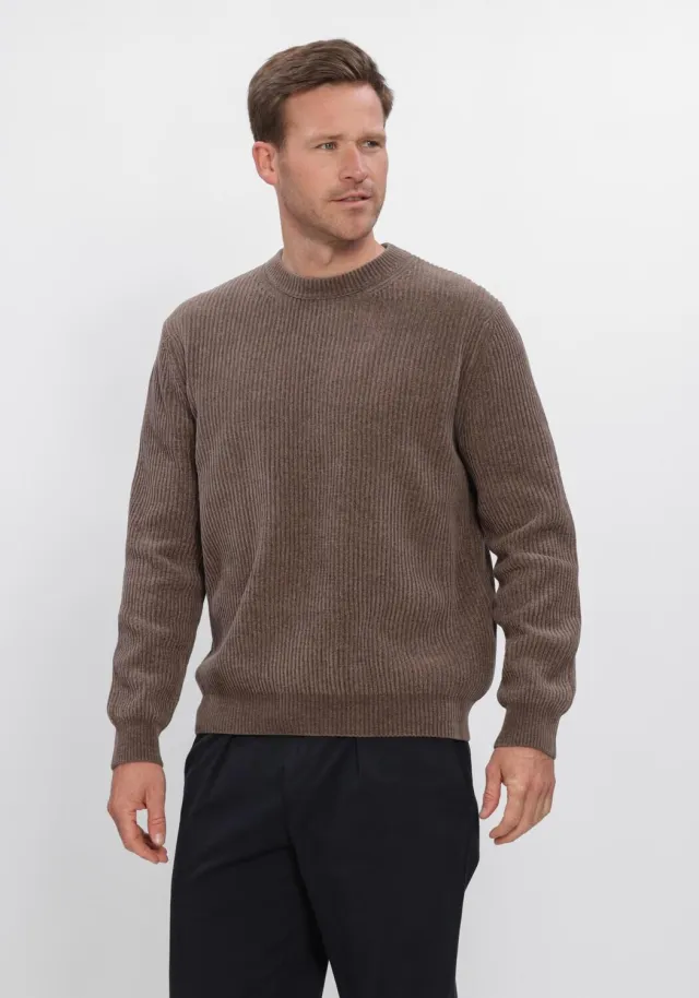 Profuomo Heren Truien & Vesten Pullover Crew Neck Chenille Rib - Bruin