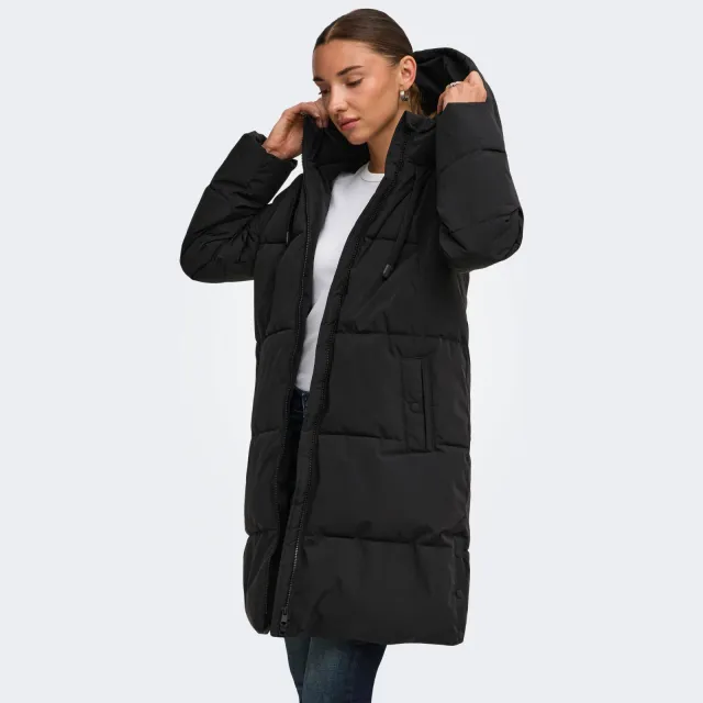 JDY Blair long hooded puffer winterjas zwart, foto 4