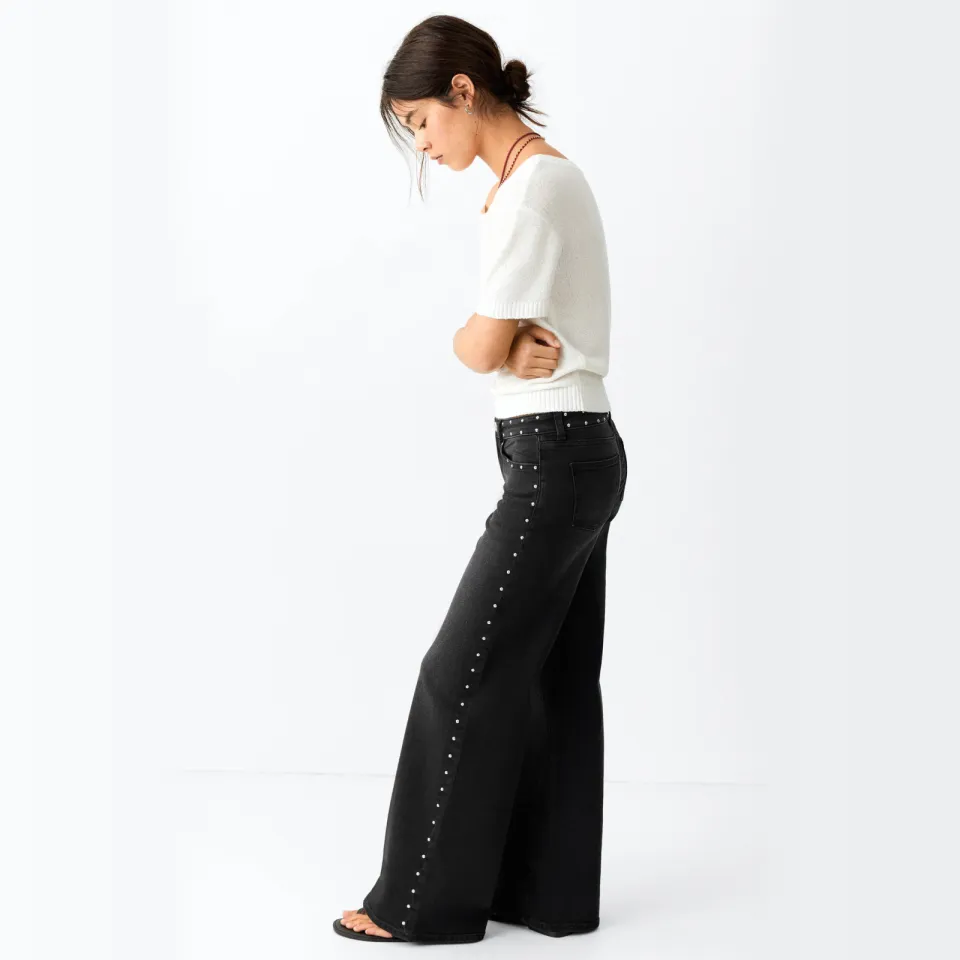 Mango TEEN wide leg jeans met studs - zwart, foto 4
