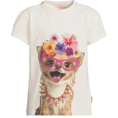 Orange Stars T-shirt ecru met Sunset Beach print