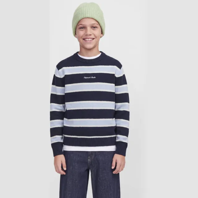 Jack & Jones JUNIOR gebreide gestreepte trui - donkerblauw/lichtblauw
