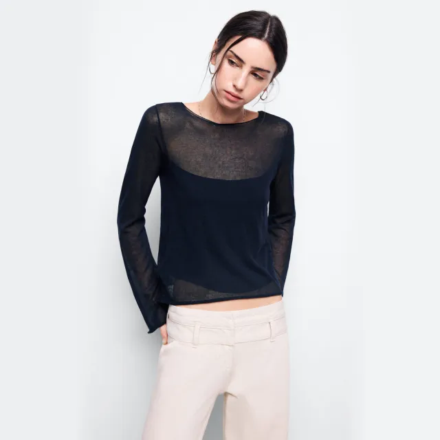 Mango TEEN semi-transparante gebreide trui - marineblauw