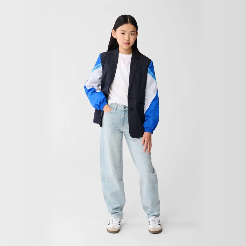 Shoeby high waist barrel jeans met strass steentjes light blue denim Bleached