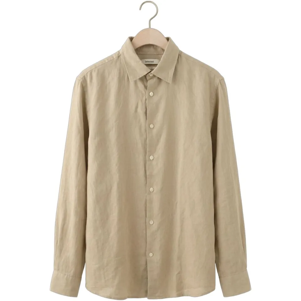 Selected Men Heren Overhemden Slhregclay Linenblend Ls Shirt Cla Noos - Zand, foto 2