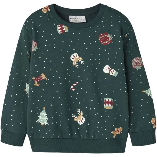 NAME IT MINI sweater met print - donkergroen