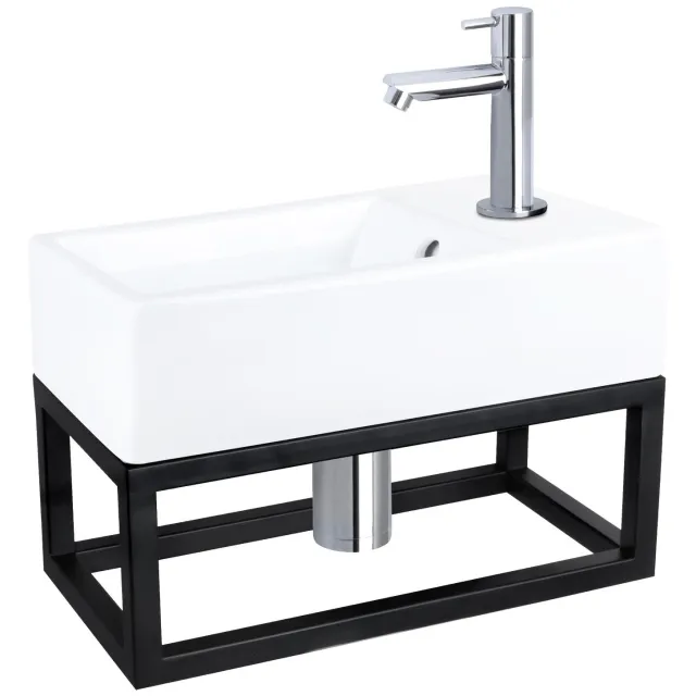 Differnz Fonteinset Differnz Force Keramiek en Handoekrek 40x22x11.5 cm Wit Met Rechte Kraan Chroom