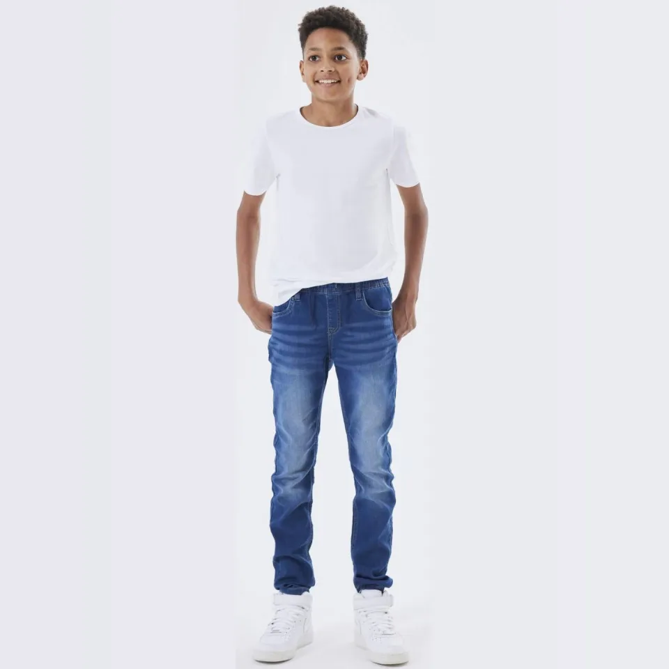 NAME IT KIDS slim fit jeans NKMRYAN JOGGER dark blue denim