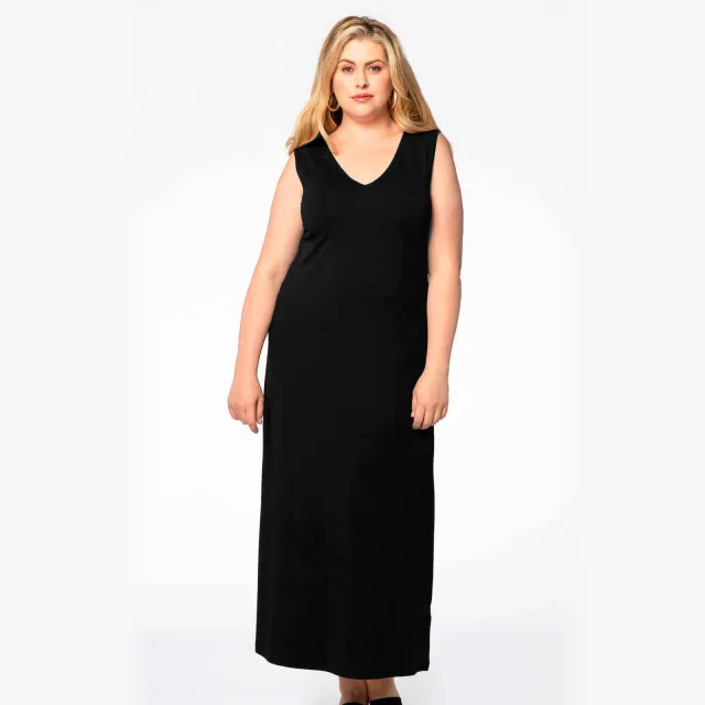 Yoek maxi jurk v-hals zwart