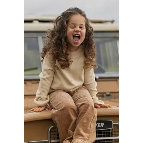 Little Dutch katoenen gebreide gebloemde trui met ruches - beige, foto 4