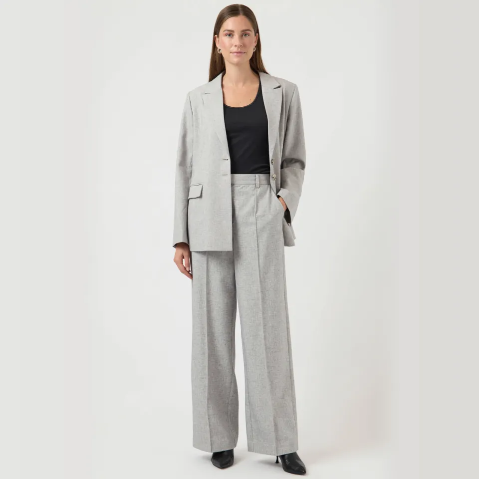 Yas wide leg regular waist casual broek lichtgrijs