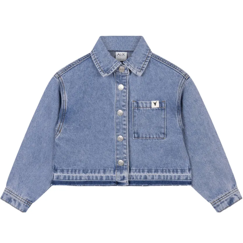 Alix The Label Mini spijkerjas met rafels mediumblauw medium blue denim, foto 2