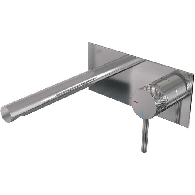 Brauer Inbouw Wastafelmengkraan Brauer Chrome Carving Coldstart Rechte Uitloop Ronde Hendel Rechts Chroom Met Afdekplaat