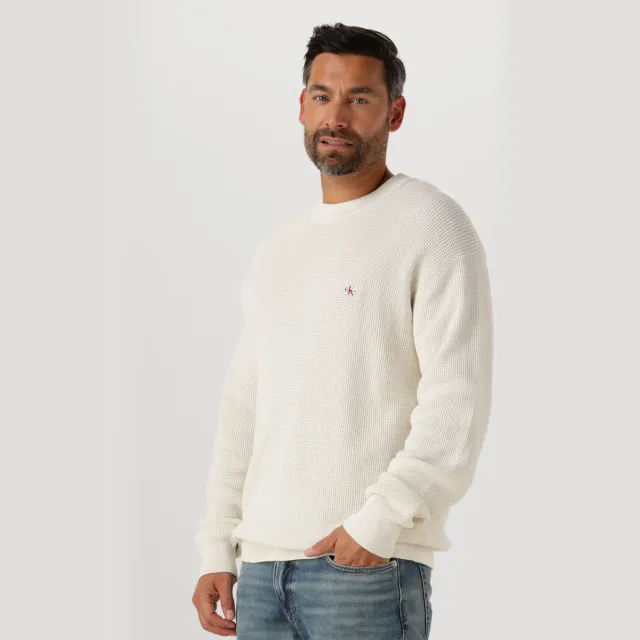 Calvin Klein Heren Truien & Vesten Ls Ez Cotton Waffle Crewnk Swtr 9 - Ecru