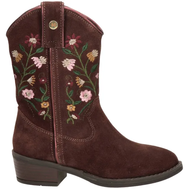 Nelson Kids western suède laarzen met borduursels - donkerrood