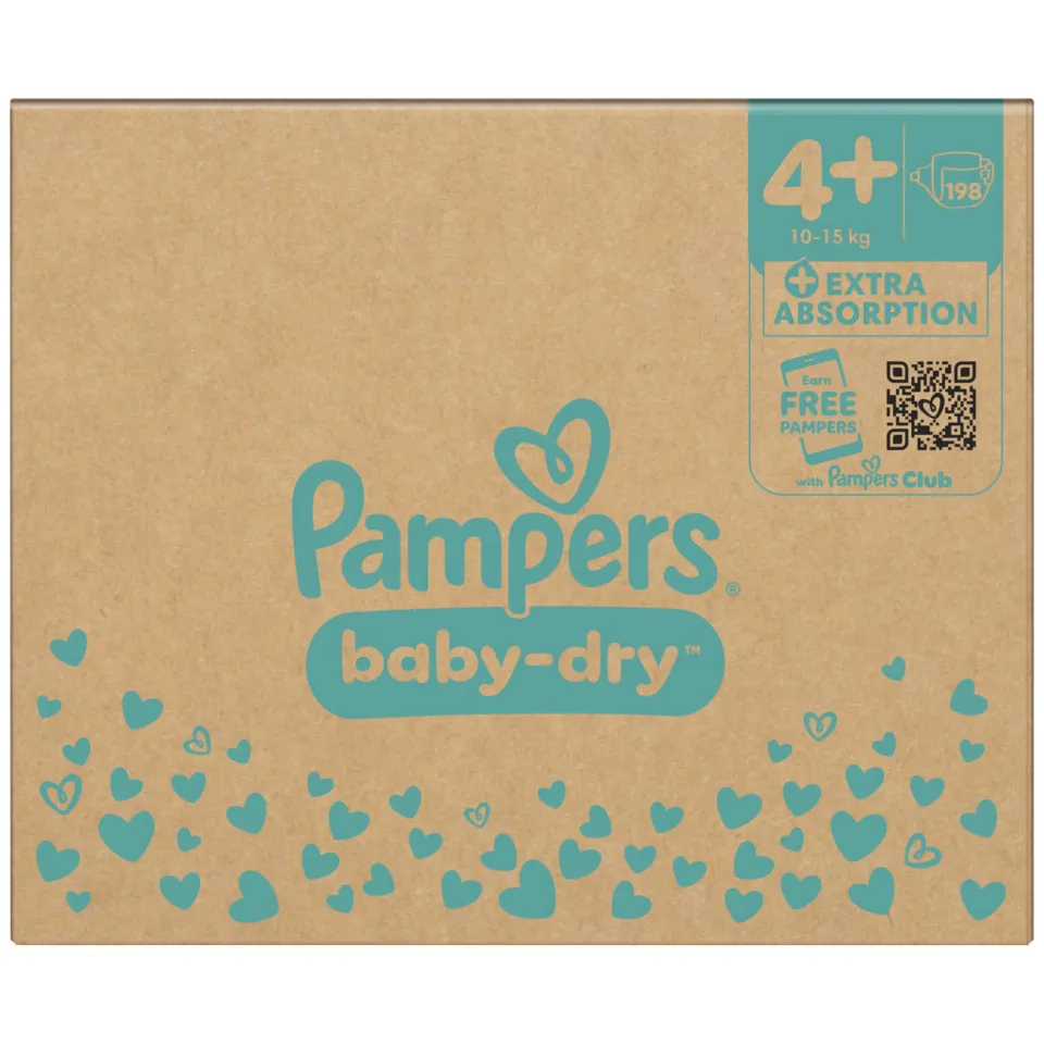 Pampers Baby-Dry Maat 4+ maandbox - 198 luiers - 10kg-15kg