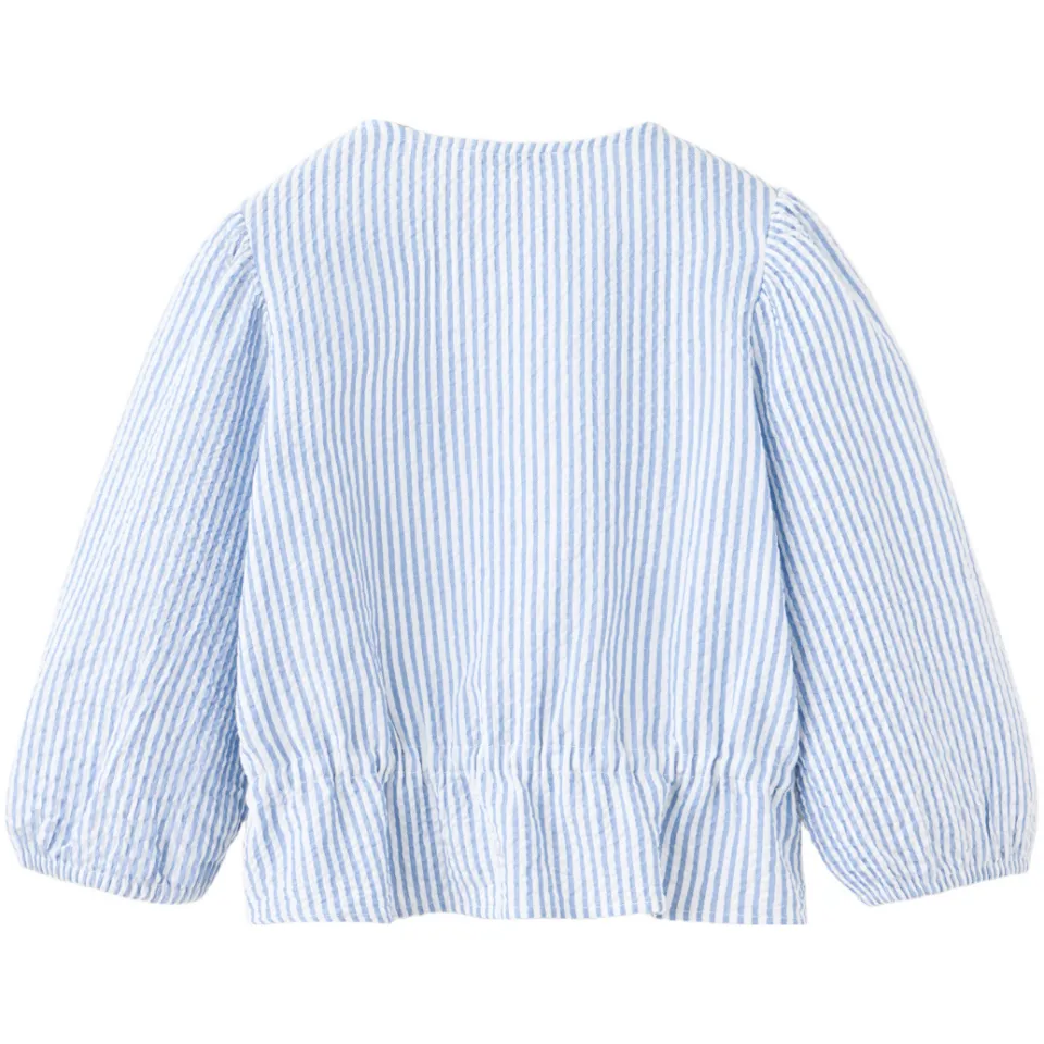 Mango gestreepte blouse met ruches lichtblauw lichtblauw/wit, foto 2