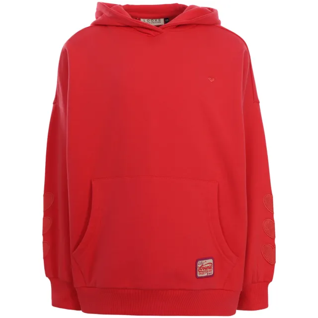 LOOXS little oversized hoodie met borduursels en backprint - koraalrood