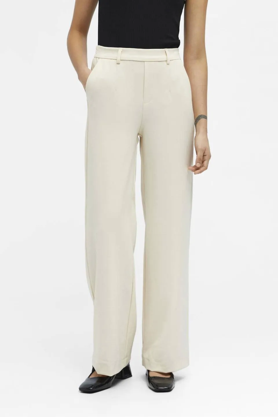 Object wide leg pantalon OBJLISA van polyester beige, foto 5