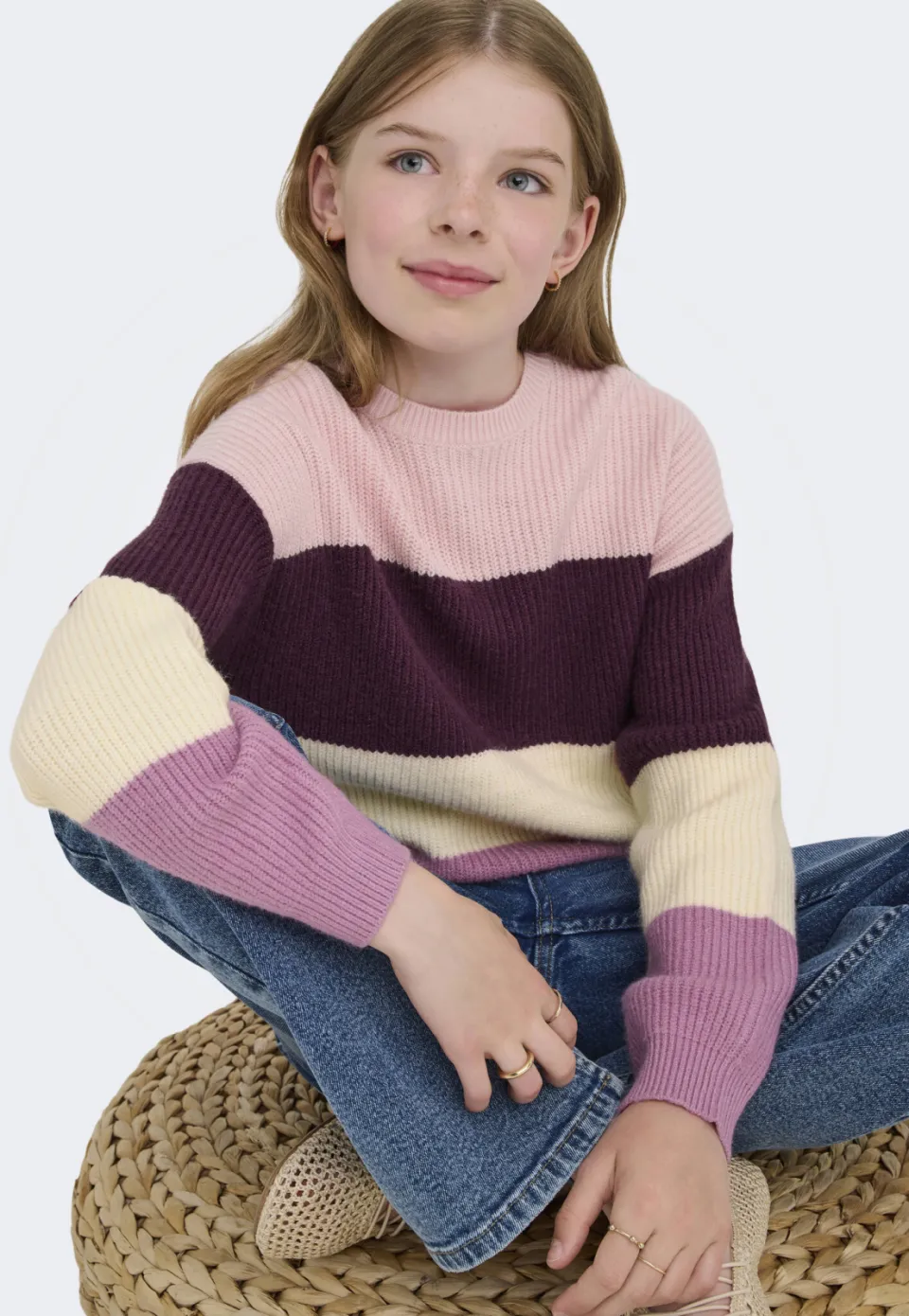 KIDS ONLY GIRL trui gebreid donkerrood/roze/ecru, foto 4