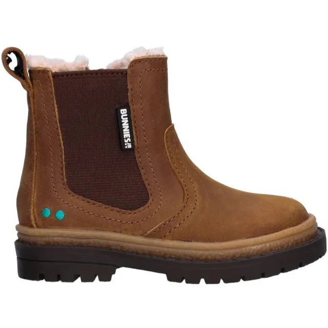 BunniesJR leren enkelboots met profielzool - cognac