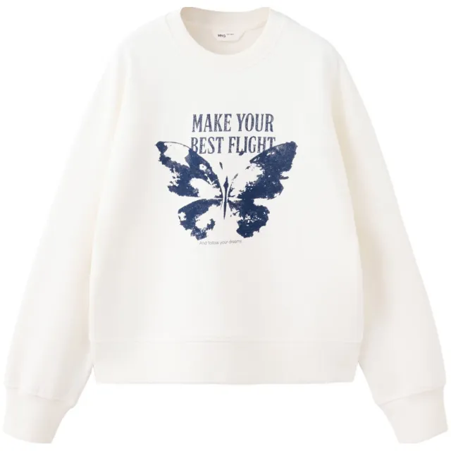 Mango Kids rechtvallende sweater met print - naturel wit