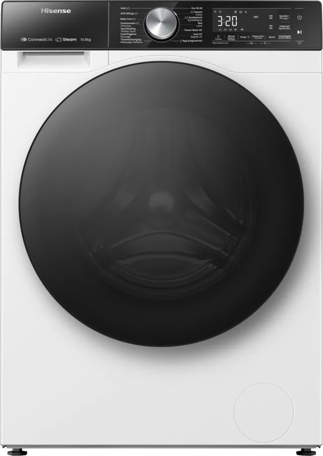 Hisense Wasmachine WF5S1043BW - 10.5kg - A-Klasse - StoomFunctie - ConnectLife - 72dB (A) - Audiosignaal - Koud wassen 15 °C wit