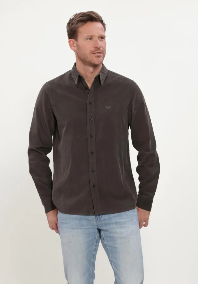 PME Legend Regular Fit ribfluwelen overhemd antraciet