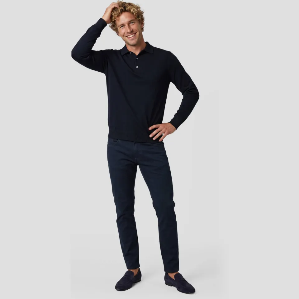 Profuomo zijden regular fit polo - donkerblauw, foto 3